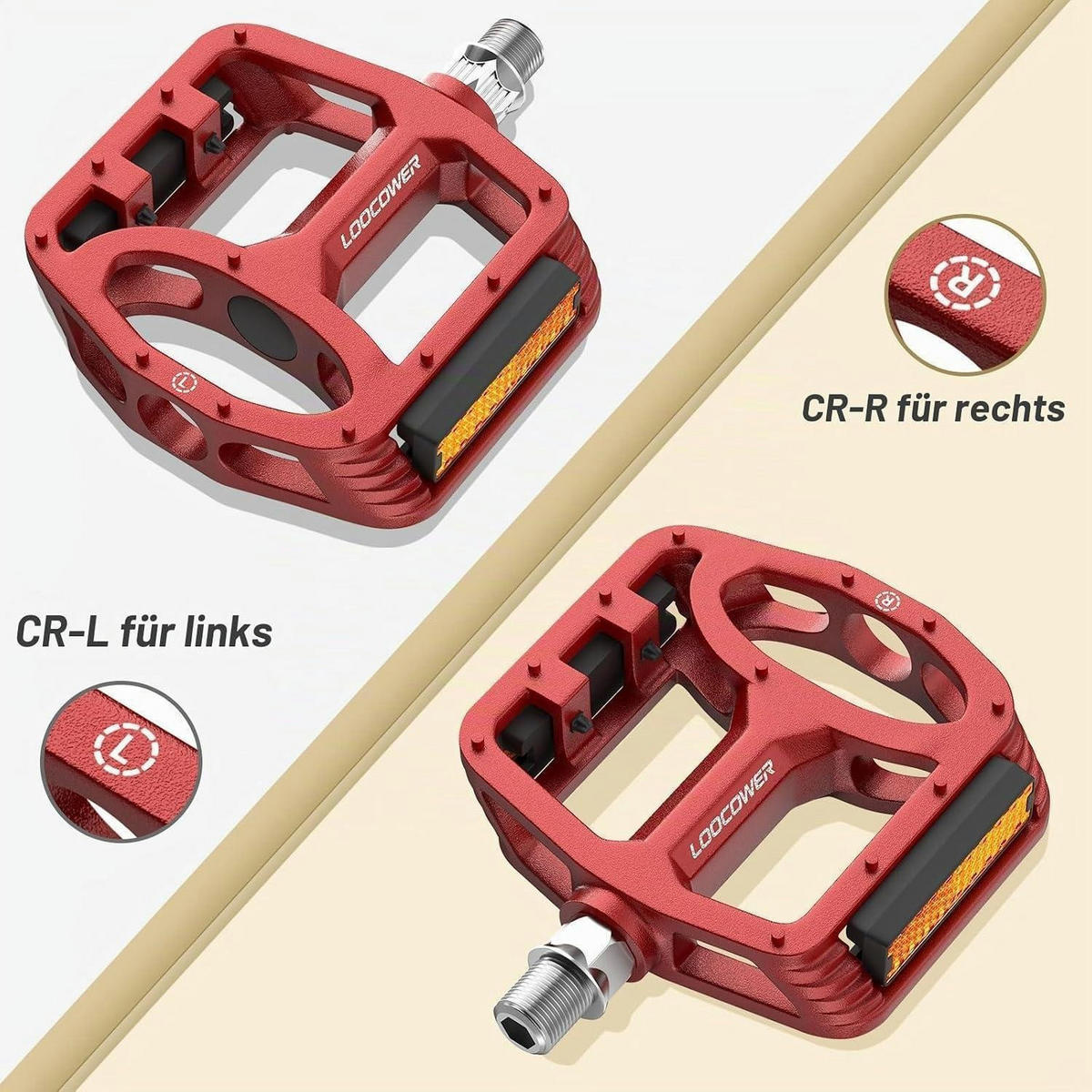 FAHRRADPEDALE Aluminium Rot mit Reflektoren - Rot, Metall (10/1.5/12cm)