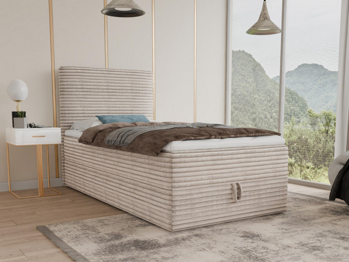 BOXBETT Mollo Mini - 80x200 - beige (Tilia 03, Cord) - Beige/Schwarz, Holz/Holzwerkstoff (80/200cm) - Sofnet