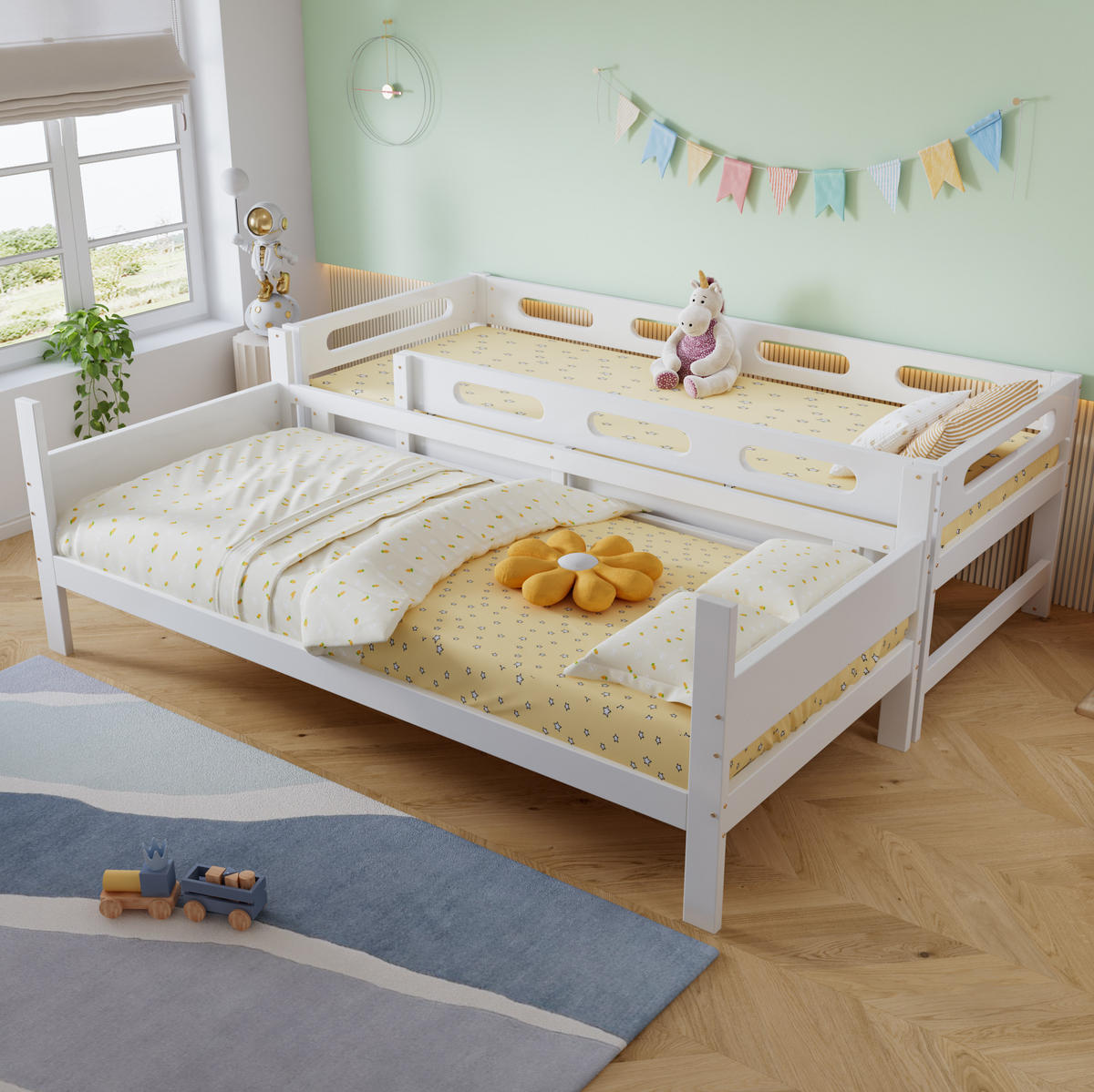 ETAGENBETT 90/200 cm aus Kiefer, MDF und Sperrholz mit Absturzsicherung und Leiter Weiß - Weiß, Holz (90/200cm) - Modenvie