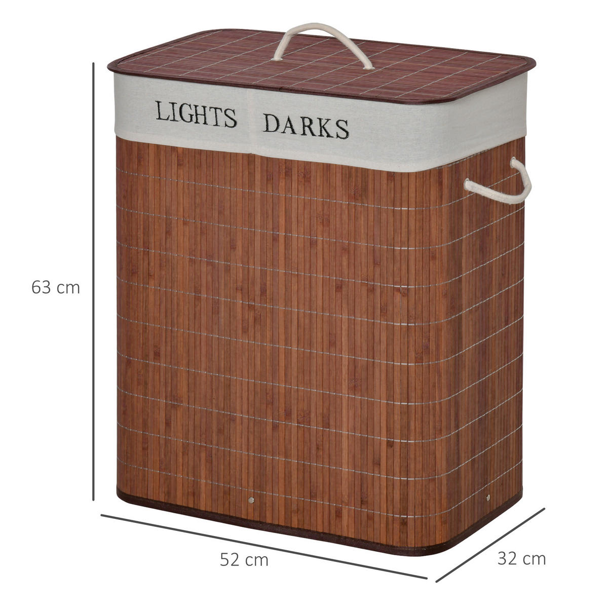 WÄSCHEKORB, Bambus, Polyester Braun+Weiß - Braun, Naturmaterialen (32/63/52cm) - HOMCOM