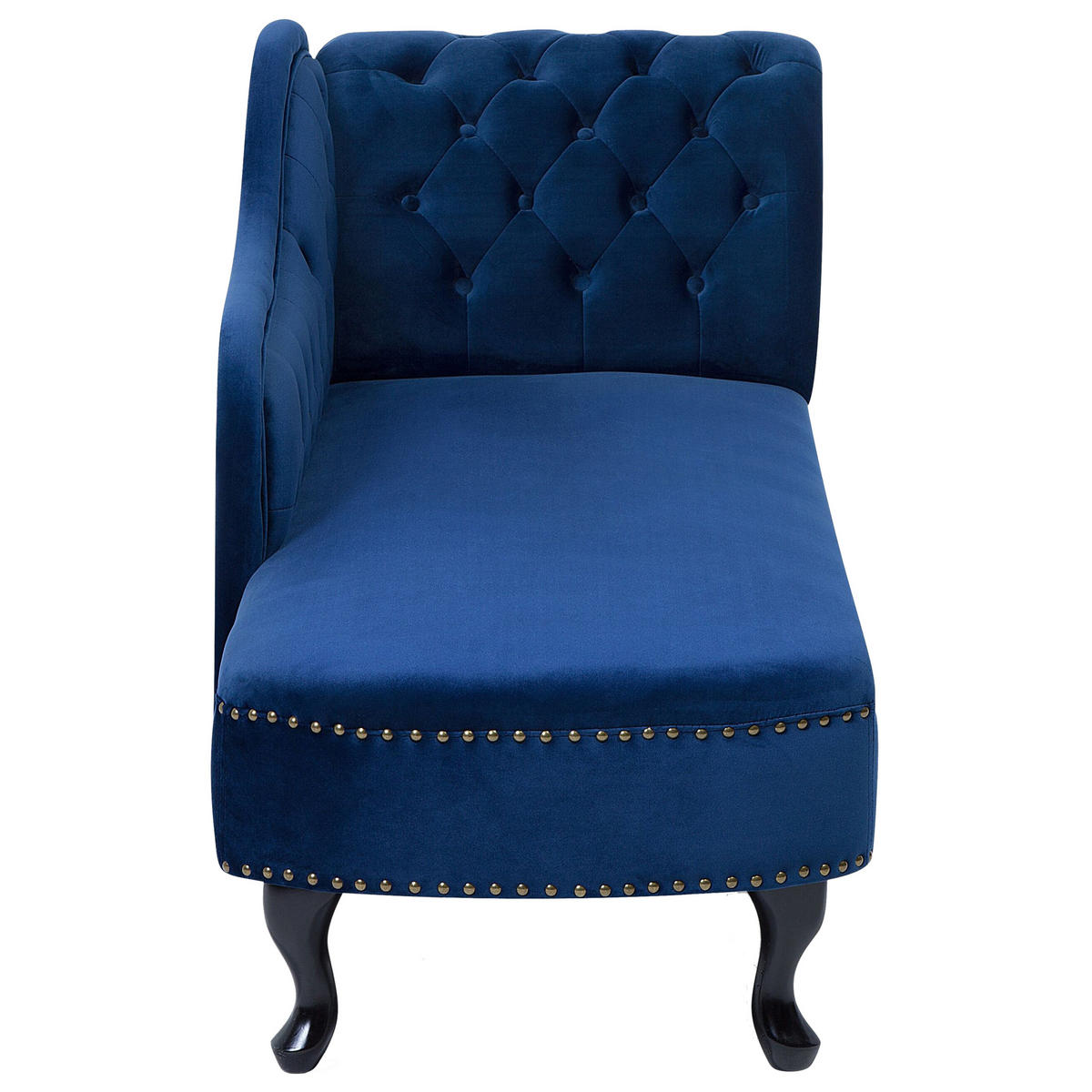 CHAISELONGUE Samtstoff blau rechtsseitig Nimes - Blau/Dunkelbraun, Textil (170/79/61cm) - Beliani