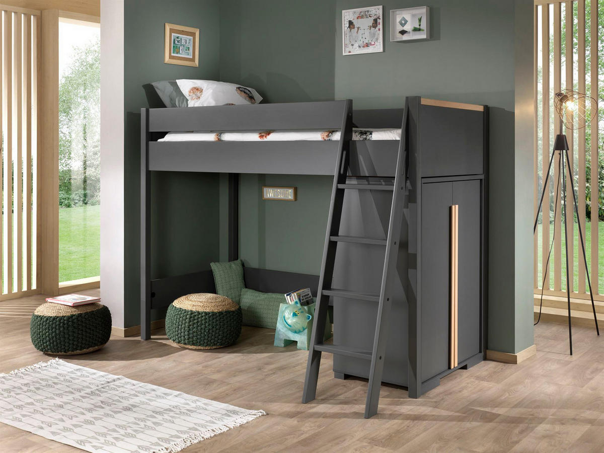 KINDERZIMMER Set Kariotta 1 Holzwerkstoff + Massivholz Anthrazit/Buche - Anthrazit, Holz (210/160/110cm) - 58aufmkessel