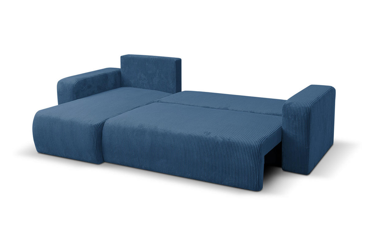 ECKSOFA LUNA mit Schlaffunktion und Bettkasten Cord-Stofff (Blau) - Blau, Textil (244/142cm) - VENASI MÖBEL