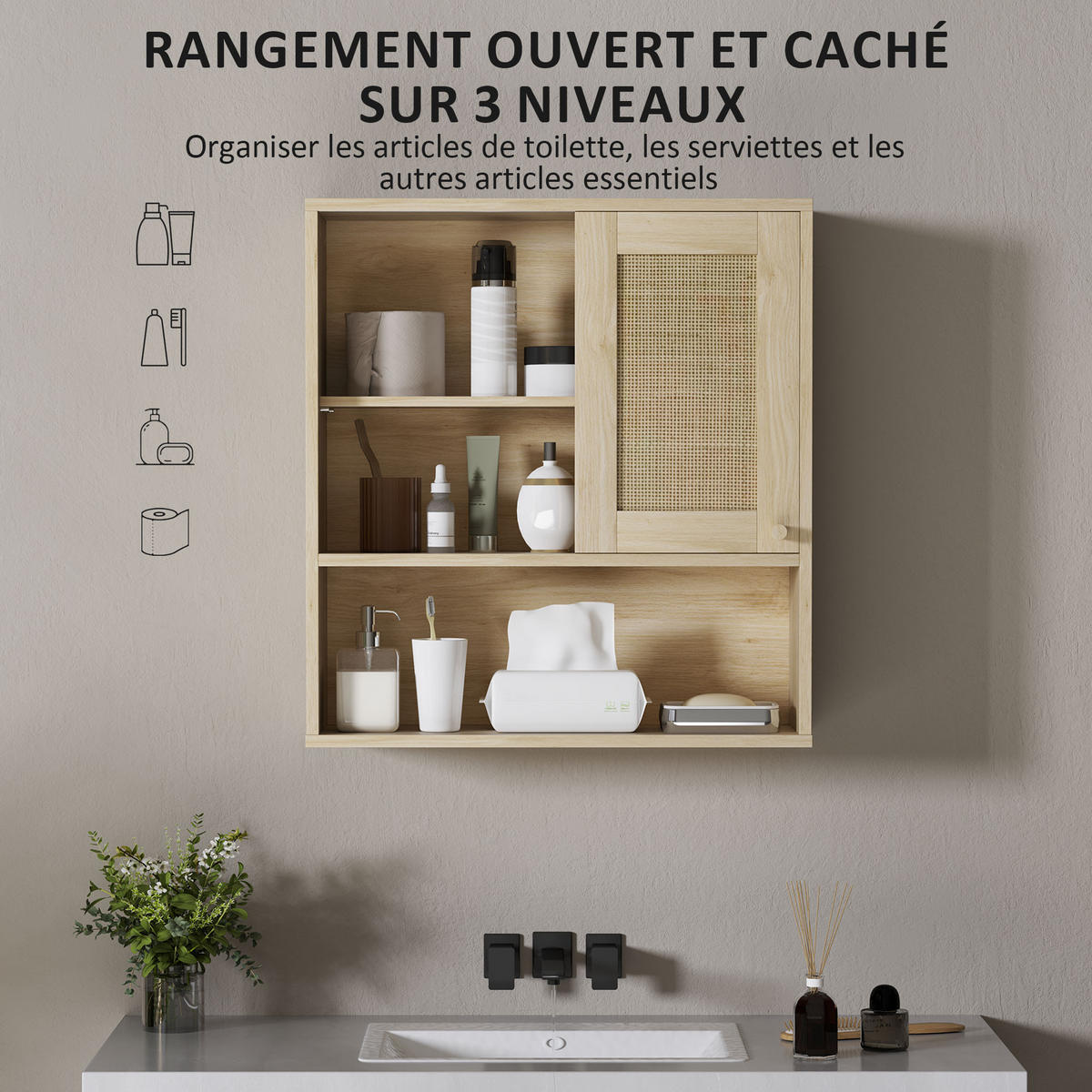 HÄNGESCHRANK Naturholz 1 Stück - Beige, Kunststoff (60/65/19.8cm) - GiPP