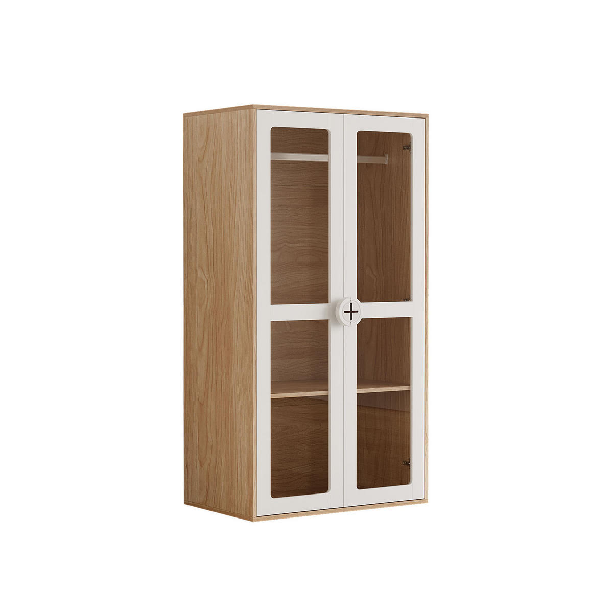 KINDERREGAL in Weiß und Naturfarben Kinderkleiderschrank mit Bügelstange für Schlafzimmer, B80/T50/H150cm - Weiß, Holzwerkstoff/Kunststoff (80/150/50cm) - STILVORA