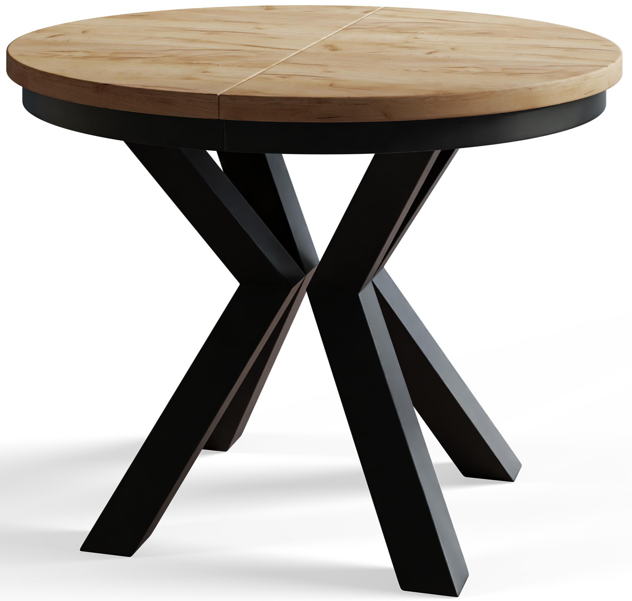 ESSZIMMERTISCH LOFT, ausziehbarer Tisch 100 cm/180 cm, Farbe: Braun, mit Metallbeinen in Farbe Schwarz - Schwarz/Braun, Holzwerkstoff (100/100/76cm) - Alpi-Möbel