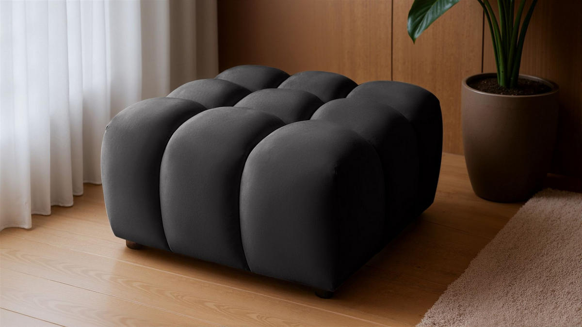 SOFA 3-sitzer Und 2-polsterhocker Flow - Schwarz, Holzwerkstoff/Textil (288/71/96cm) - Fun Möbel