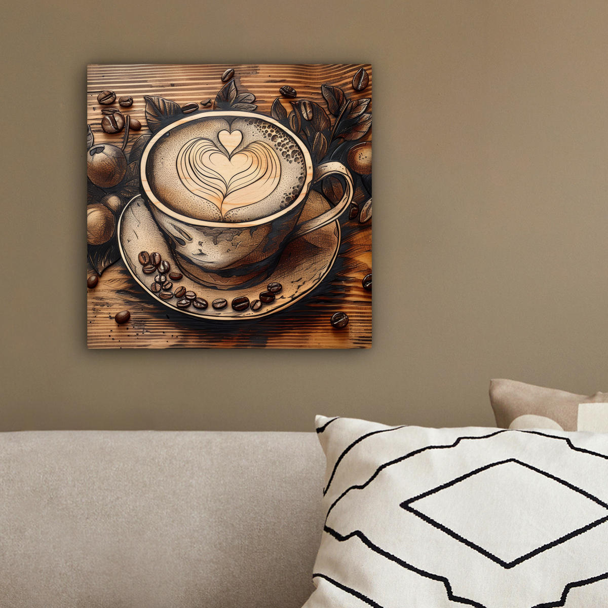 LEINWANDBILD Kaffee - Vintage - Braun - Tasse - Holz 20x20 cm - Braun, Textil (20/20cm) - MuchoWow
