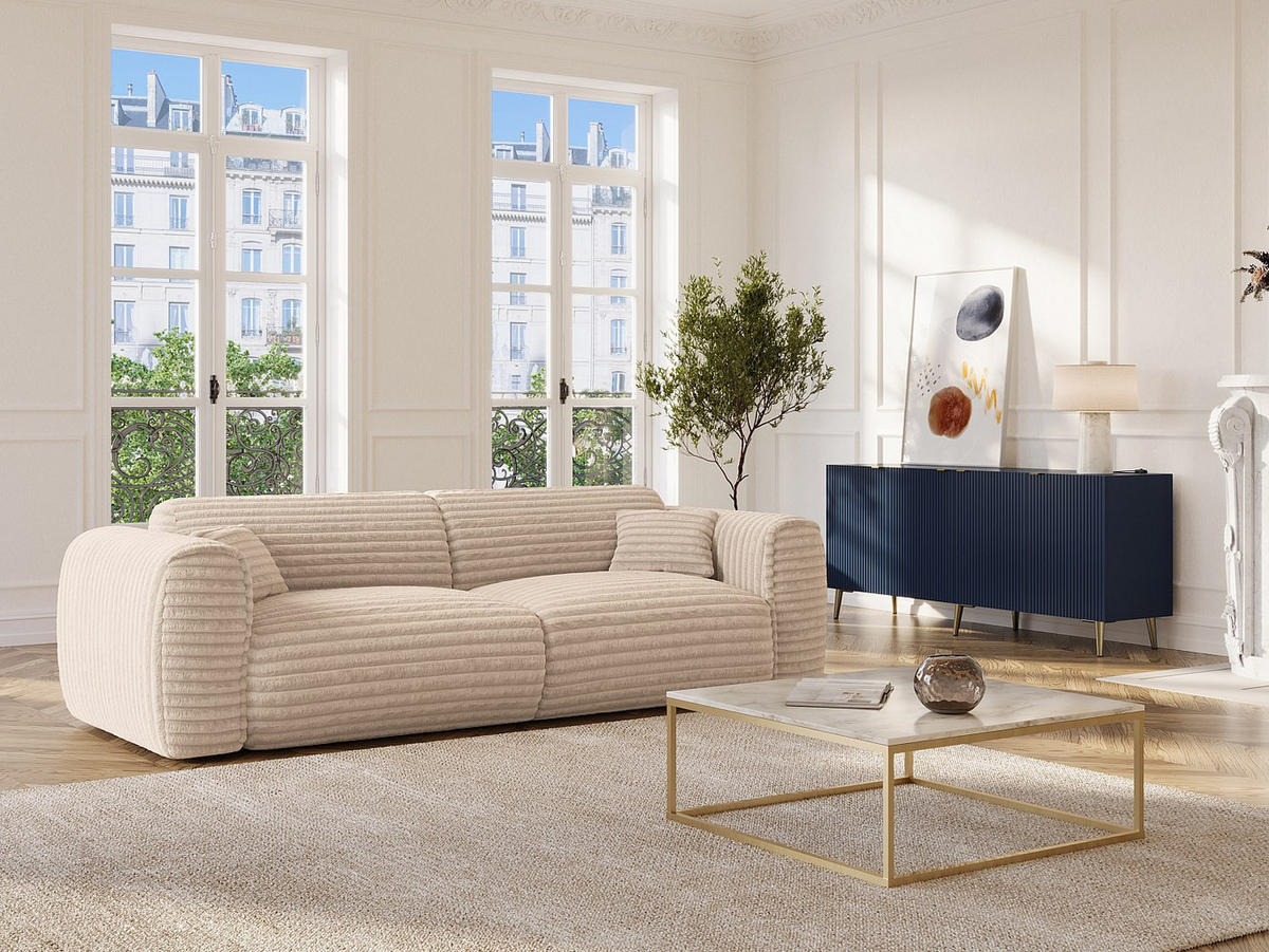 SOFA 4-Sitzer mit Matratze - grob gerippter Cord - Beige - POGNIA - Beige, Textil (236/73/100cm) - Vente-Unique