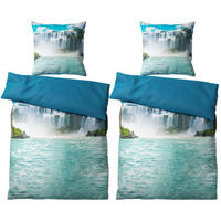 BETTWÄSCHE 4-teilig Wasserfall - Blau, Naturmaterialien (135/200cm) - Sanilo