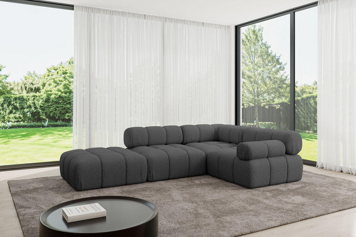 ECKSOFA modulares Sofa Felto-L1 - 285x190x70 cm Grau Bouclé - Grau, Holzwerkstoff/Textil (285/190cm) - ALTDECOR