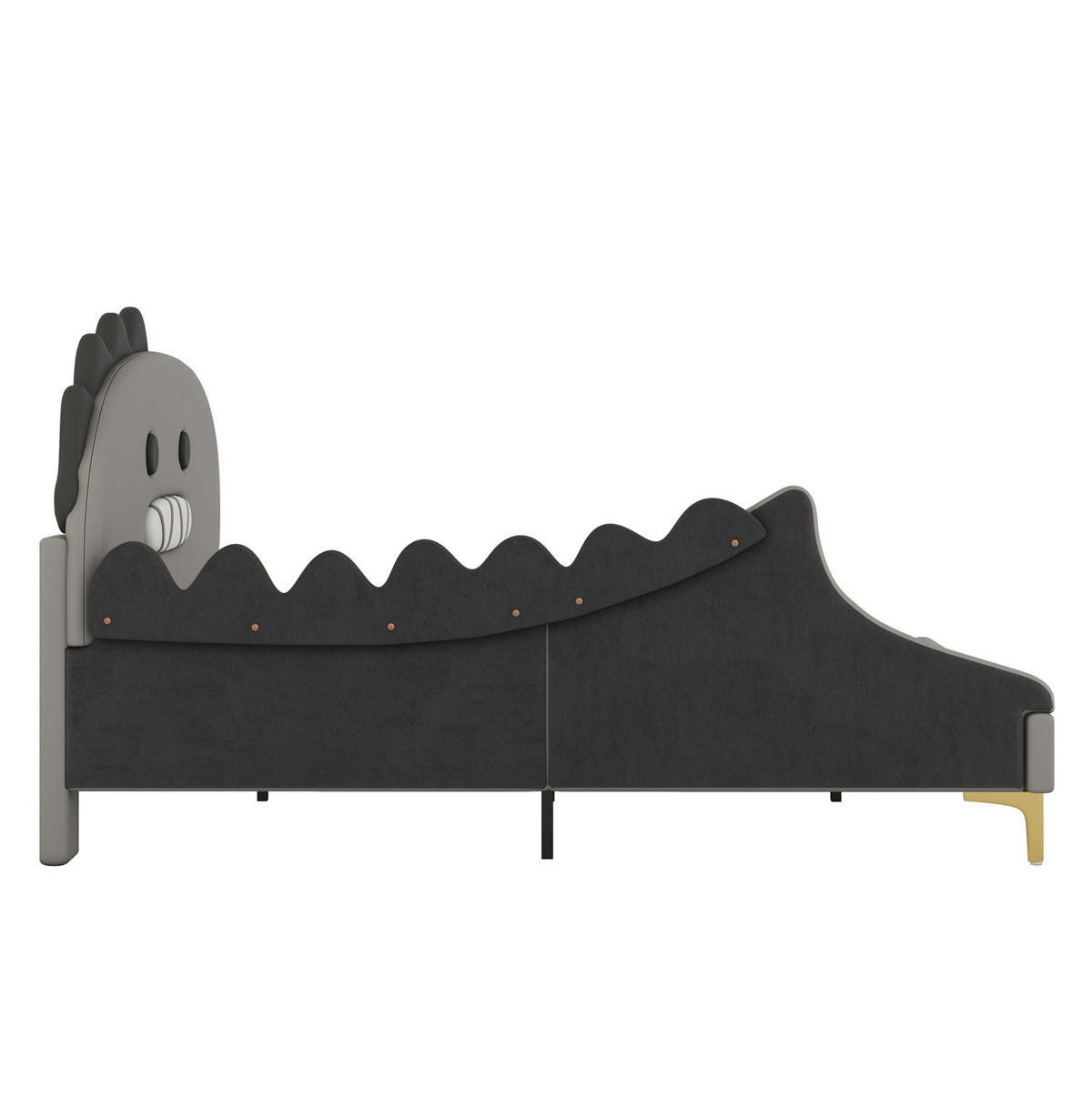 DETSKÁ posteľ 140/200 cm sivá s dinosaurím čelom z PU a MDF - sivá, koža (140/200cm) - OKWISH