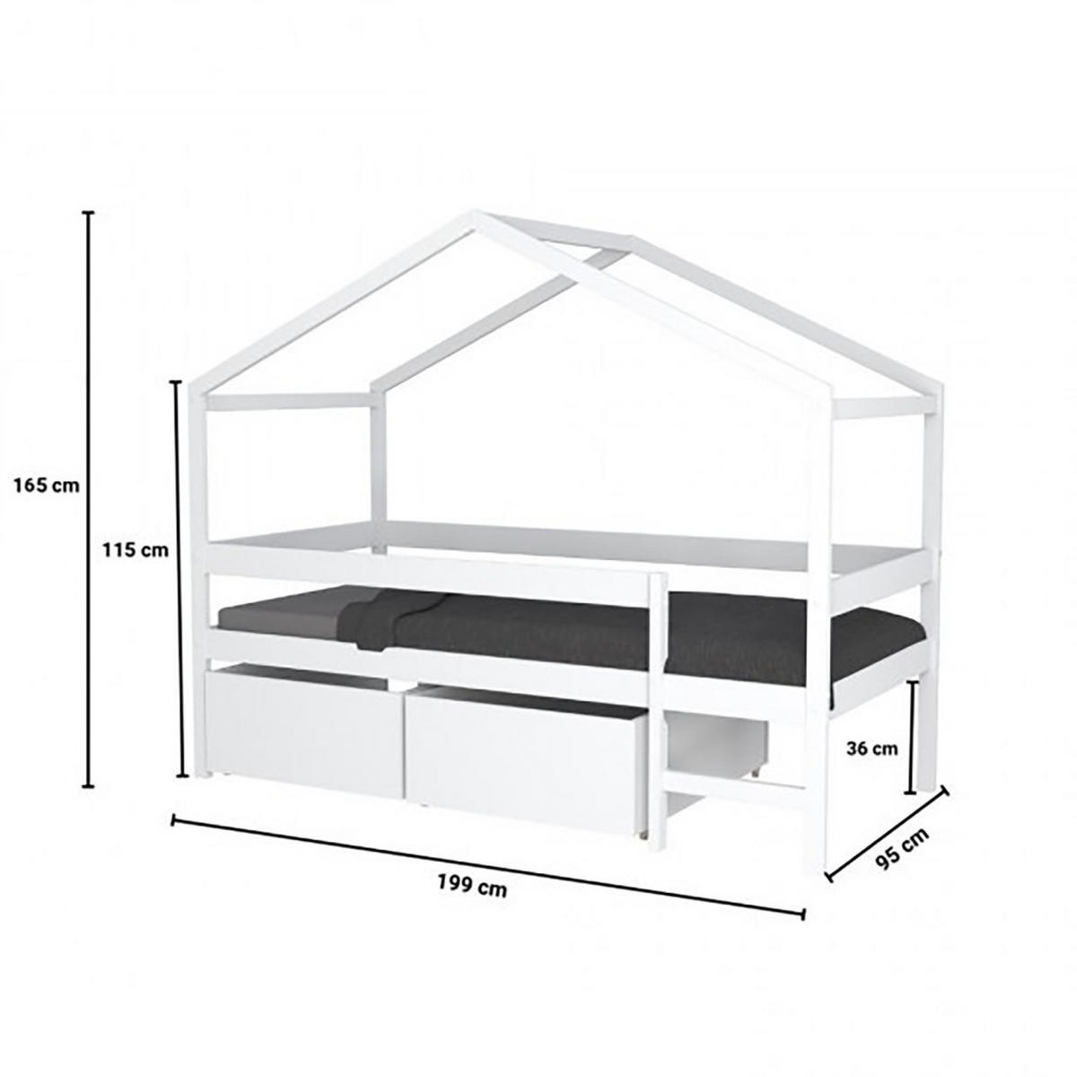 HAUSBETT MIKA mit Schubladen / Kinderbett 90x190 - Weiß - Weiß, Holz (90/190cm) - Weber Industries