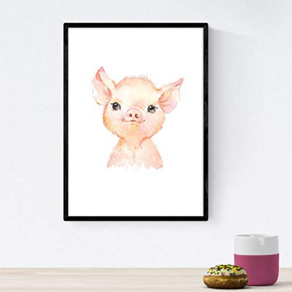 POSTER Set mit 4 Schwein Ziege Igel Esel A4 Schwarzer Rahmen - Schwarz, Papier (29.7/3cm) - Nacnic