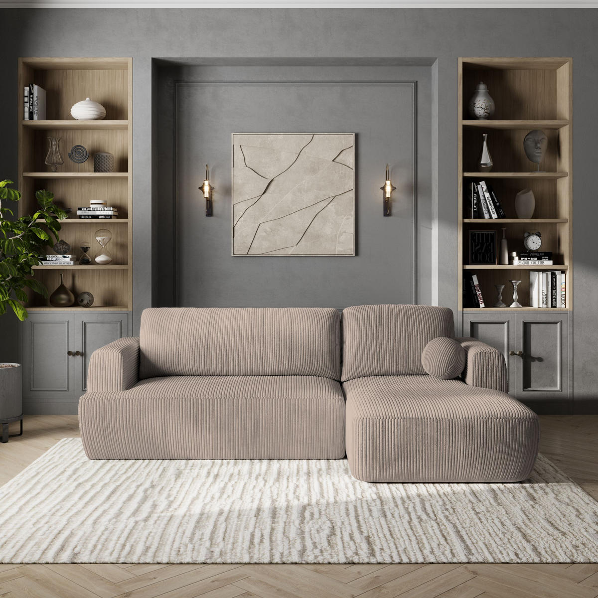 ROHOVÁ SEDAČKA SENTI béžová - černá/béžová, dřevo/textil (246/148cm) - MASSENO