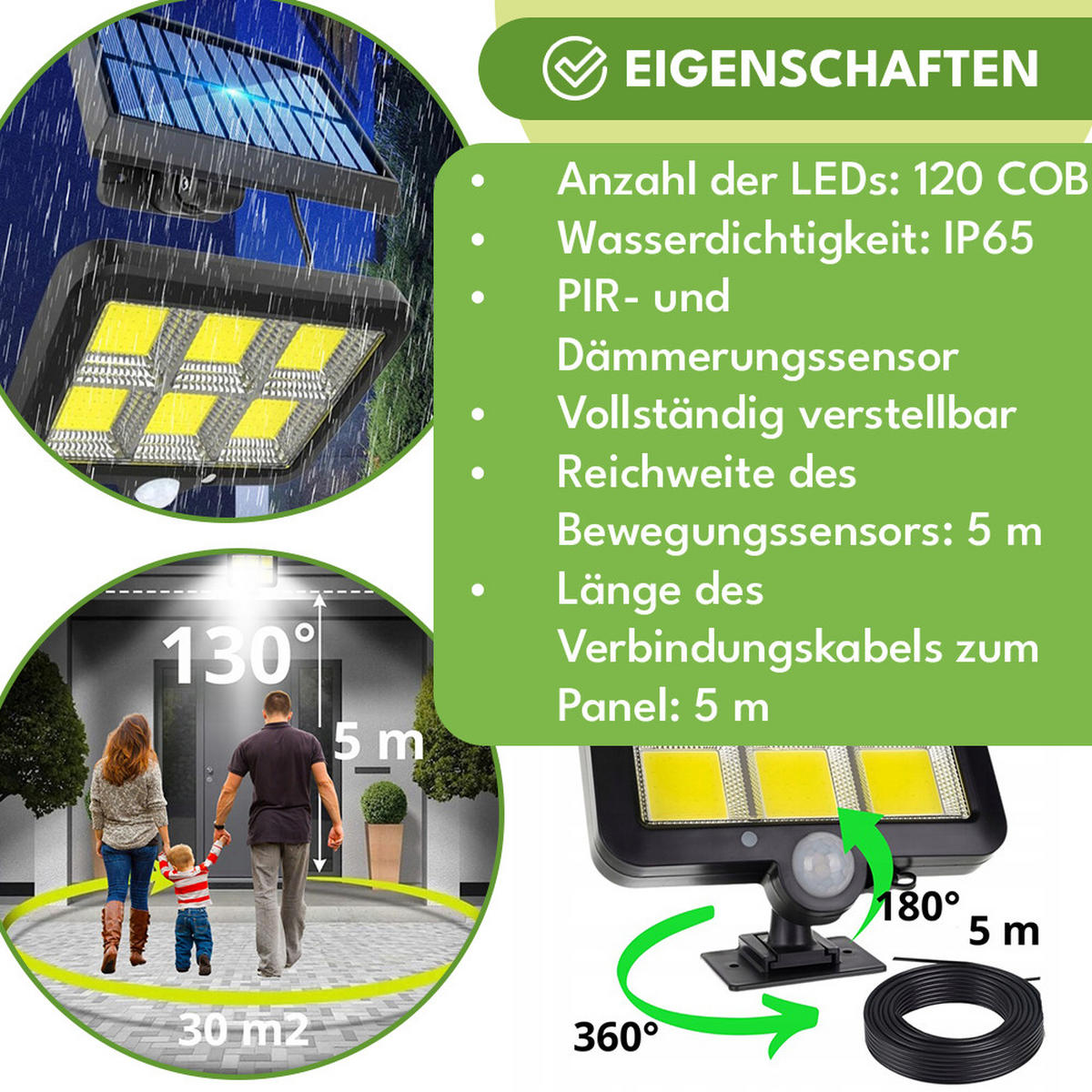 SOLARLAMPE für Außen mit Bewegungsmelder - Schwarz, Kunststoff (5/15/10cm) - KRUMAD