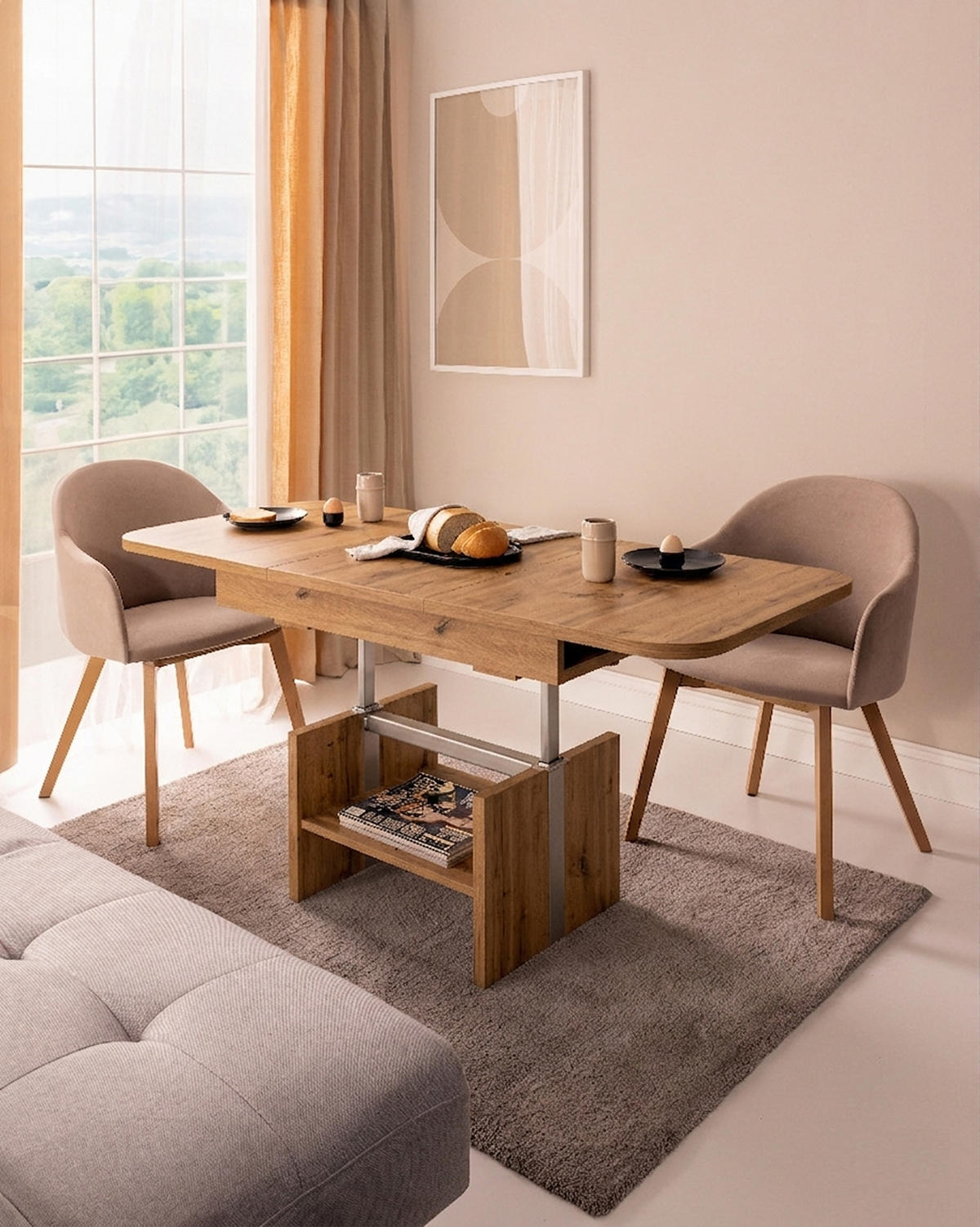 COUCHTISCH rechteckig ausziehbar höhenverstellbar Ablage 110/64/56 cm - Eiche Artisan, Holzwerkstoff (65/110/56cm) - designimpex
