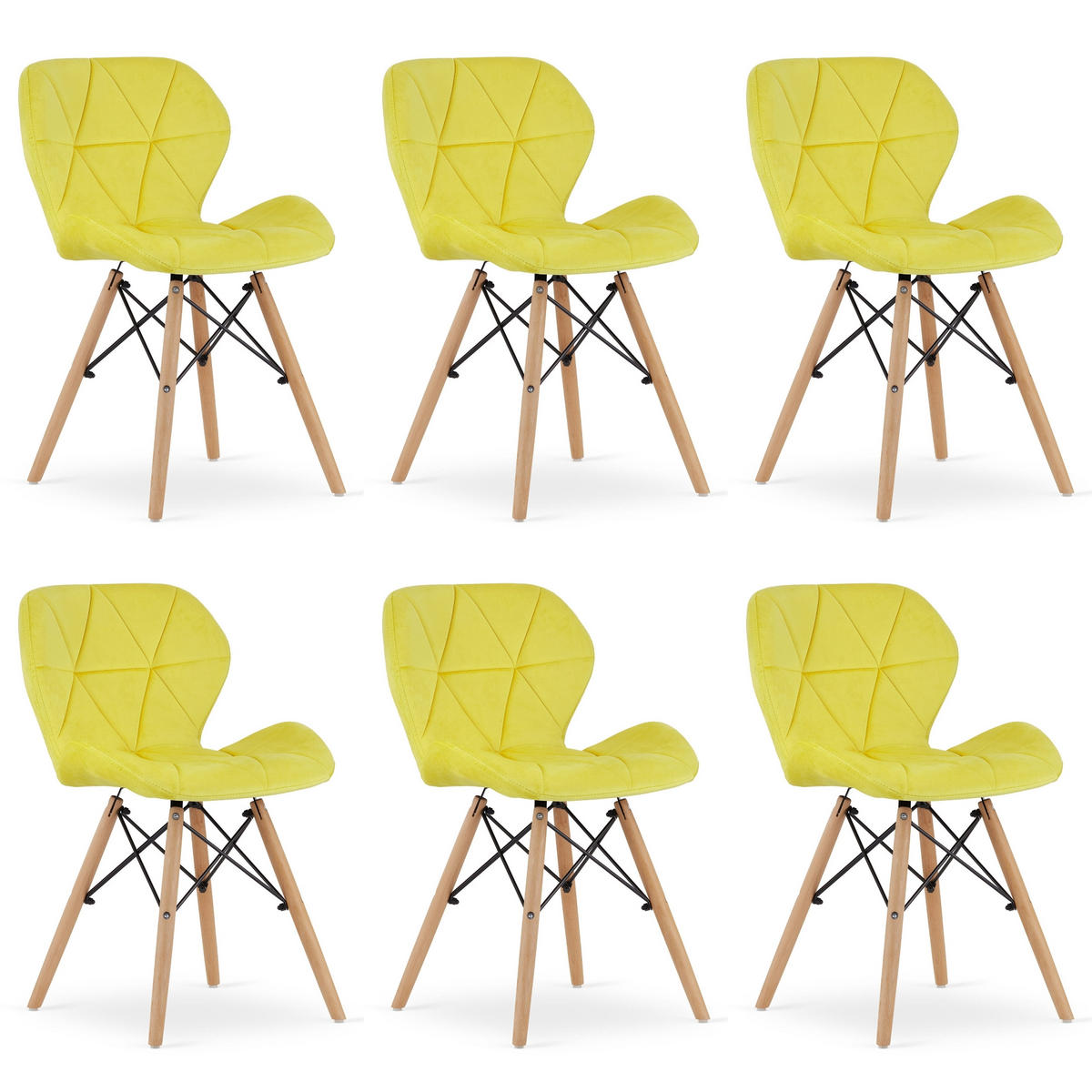 STUHL AMATRICE 6-er Set, Gelb, mit Samtstoff gepolstert - Gelb, Holz/Textil (48/74/53cm) - Komodee