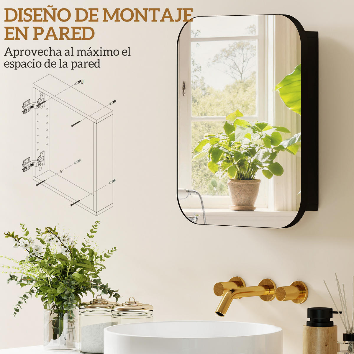 SPIEGELSCHRANK , abgerundetes Design, verstellbare Einlegeböden, 40,2 x 10,2 x 50,9 cm ,Schwarz - Schwarz, Glas (40.2/50.9/10.2cm) - Vallsero