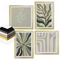 WANDBILDER 4er Set - 50x50 cm & 40x60 cm Goldrahmen - Pflanzenmuster grüner Minimalismus - Goldfarben, Kunststoff (50/50cm) - ArtPrintCave