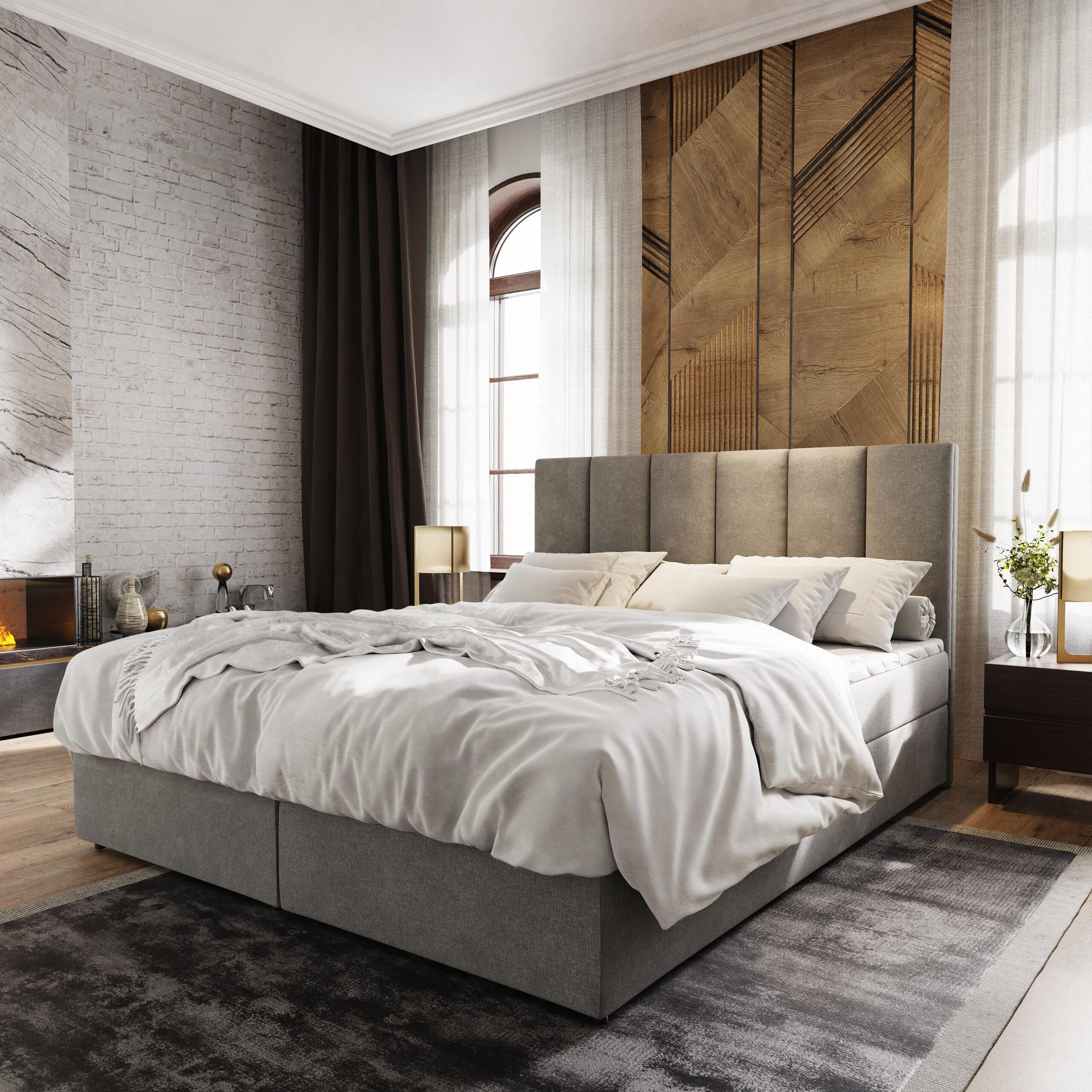 BOXBETT MERIL 180x200 cm mit Matratze und Topper - Grau - Grau, Holz (180/200cm) - MASSENO