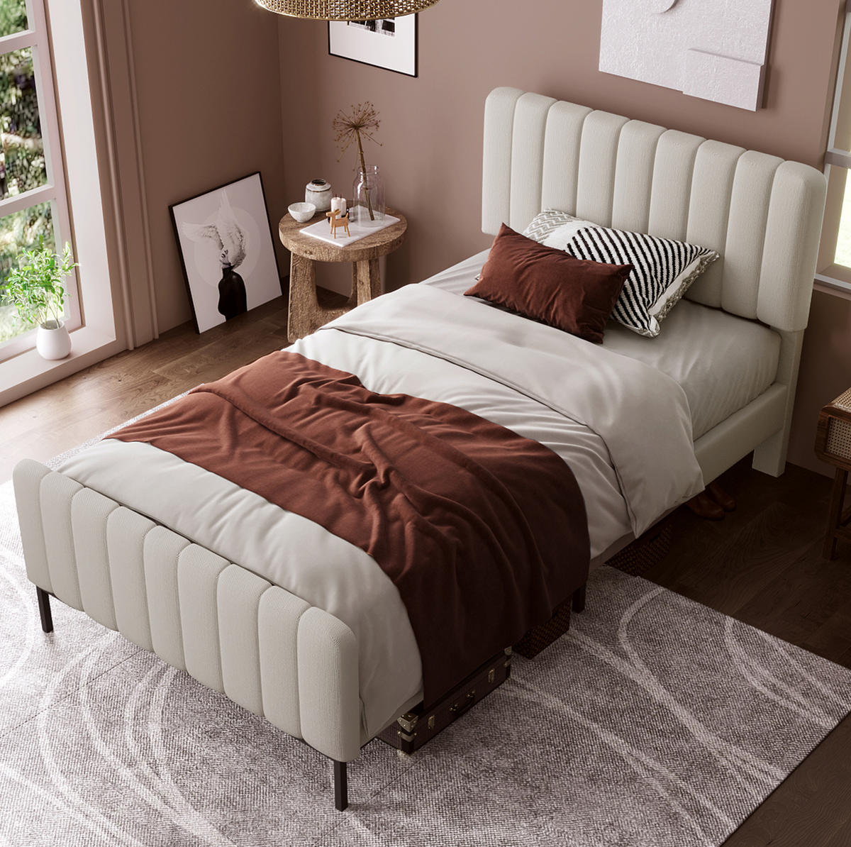 BETT mit verstellbarem Kopfteil 90x200 cm Leinen Grau-Beige - Grau, Metall (90/200cm) - Meubliv