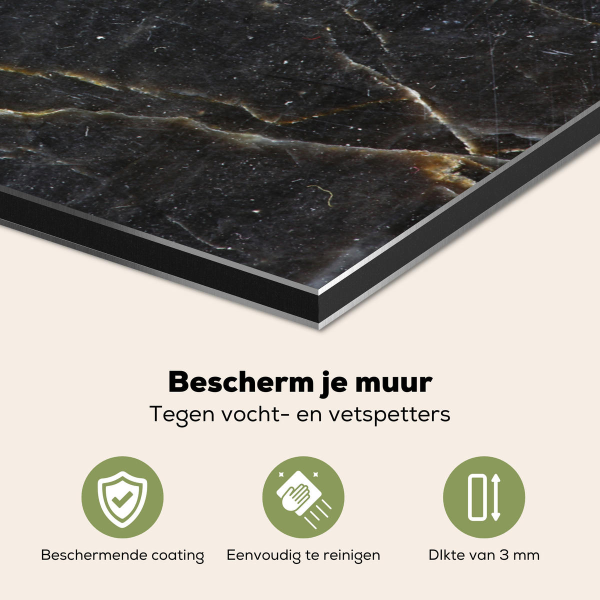 SPRITZSCHUTZ KÜCHE Marmor - Schwarz - Gold - Grau - Marmorstruktur 60x40 cm - Goldfarben, Metall (60/0.3/40cm) - MuchoWow