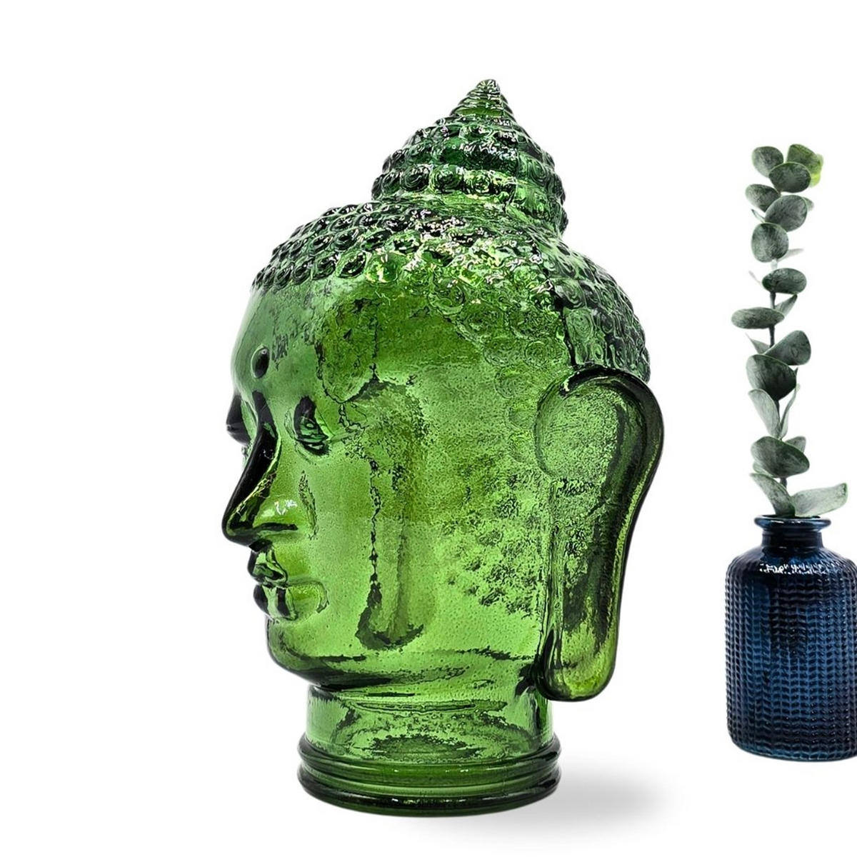 DEKO GLASKOPF THAI BUDDHA Glas, 30 cm Höhe T11 dunkelgrün - Dunkelgrün, Glas (19/30/19cm) - DESIGN DELIGHTS