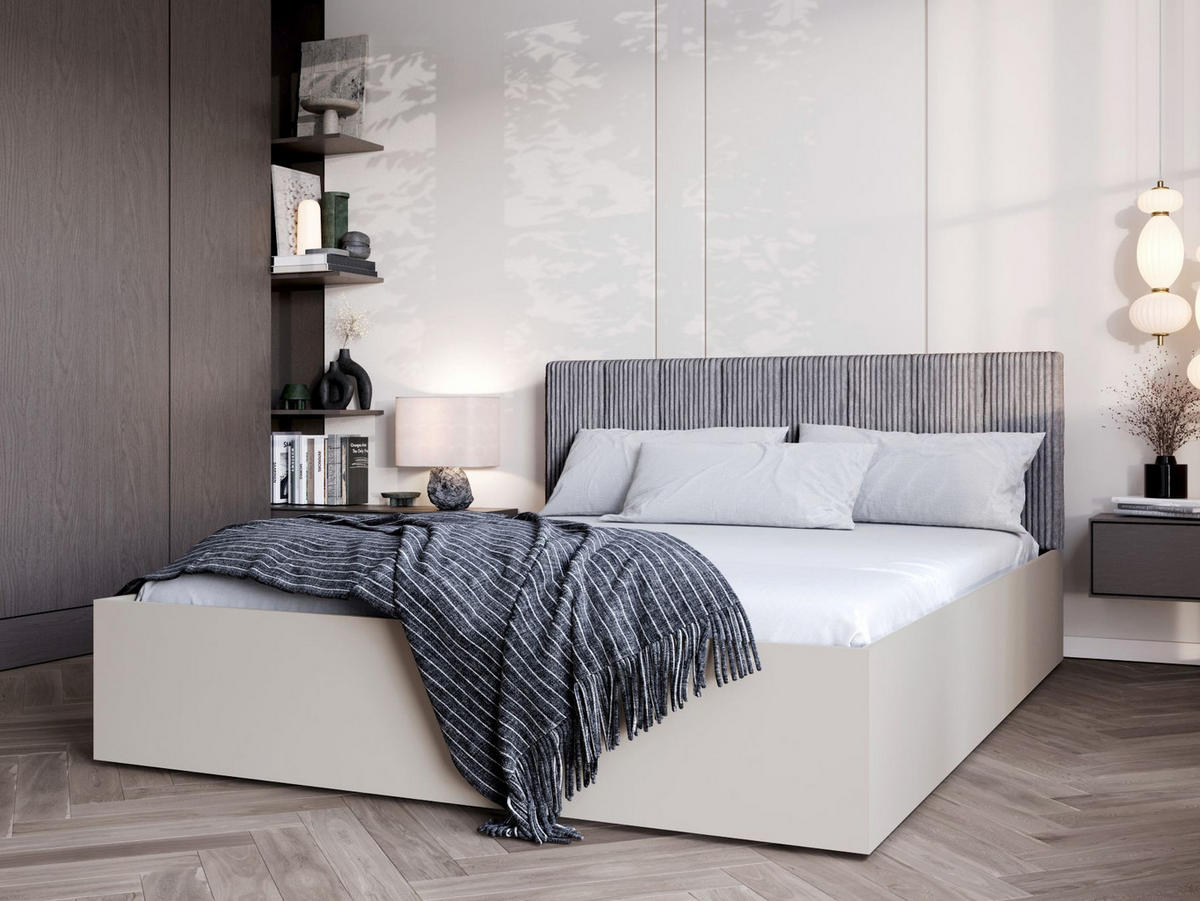 BETT Grau STYLE Mit Kaschmirmatratze Gepolsterter Kopfteil 120x200 cm - Beige, Textil (120/200cm) - Sepro Meble