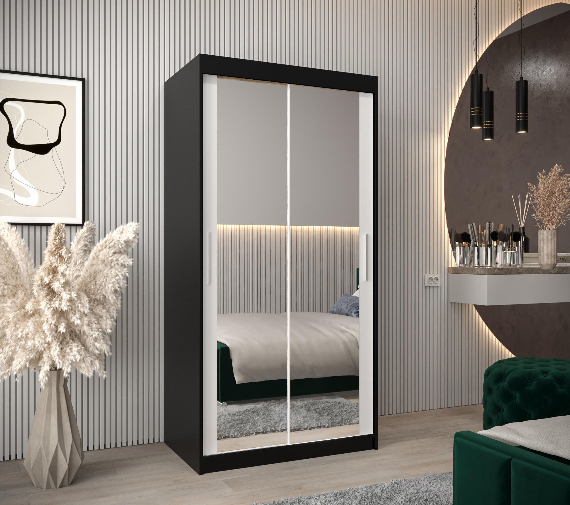 SCHWEBETÜRENSCHRANK 200/100/62 2-türig - Silberfarben/Schwarz, Holz/Kunststoff (100/200/62cm) - Abiks Möbel