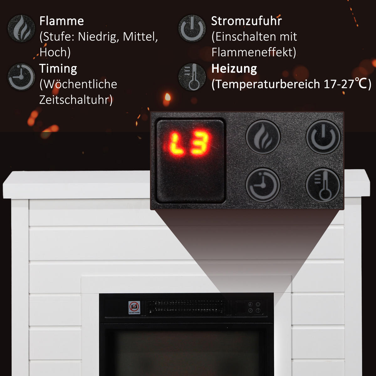 ELEKTROKAMIN mit Heizung, elektrischer Kamin mit Flammeneffekt, 1800 W Dekokamin - Weiß, Metall (22/81.7/96.5cm) - HOMCOM