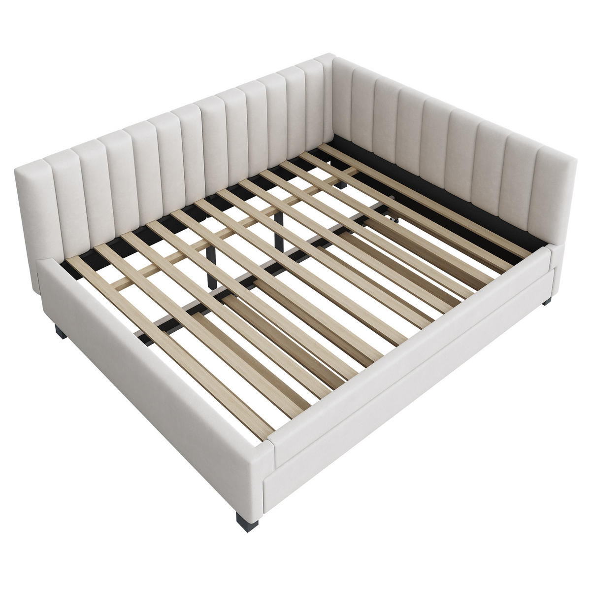 POLSTERBETT 140/200 cm mit ausziehbarem Bett und Kopfteil Samt Beige - Beige, Leder (140/200cm) - OKWISH