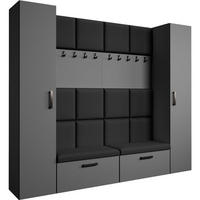 GARDEROBE Margaret XL 242/203/43 mit gepolsterten Paneelen und Schuhschrank - Schwarz/Graphitfarben, Holzwerkstoff/Kunststoff (242/203/43cm) - Beautysofa