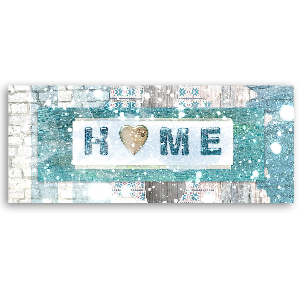 WANDBILD türkis home schriftzug - Blau, Textil (90/30cm) - Feeby