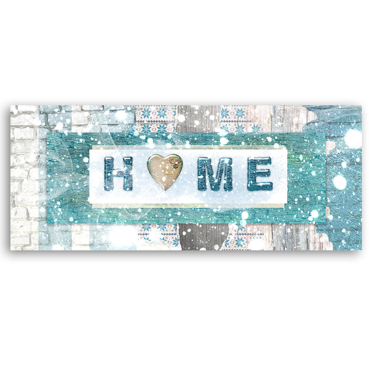 WANDBILD türkis home schriftzug - Blau, Textil (90/30cm) - Feeby