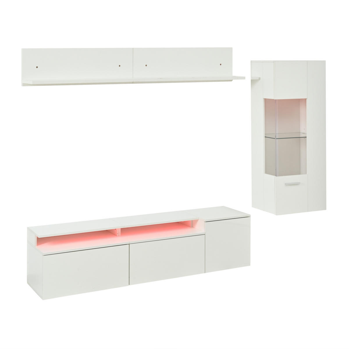 TV-WOHNWAND 3-tlg. mit LED 180 cm Hochglanz Weiß - Weiß, Glas (40/45/180cm) - Beauniv