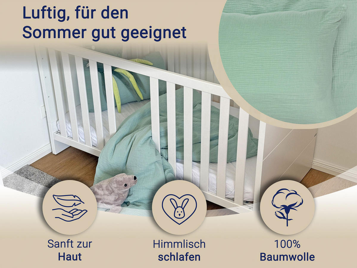 BETTWÄSCHE, 2er-Set, 40x60+100x135 cm, 100% Baumwolle, Grün - Salbeigrün, Textil (100/135cm) - Zollner