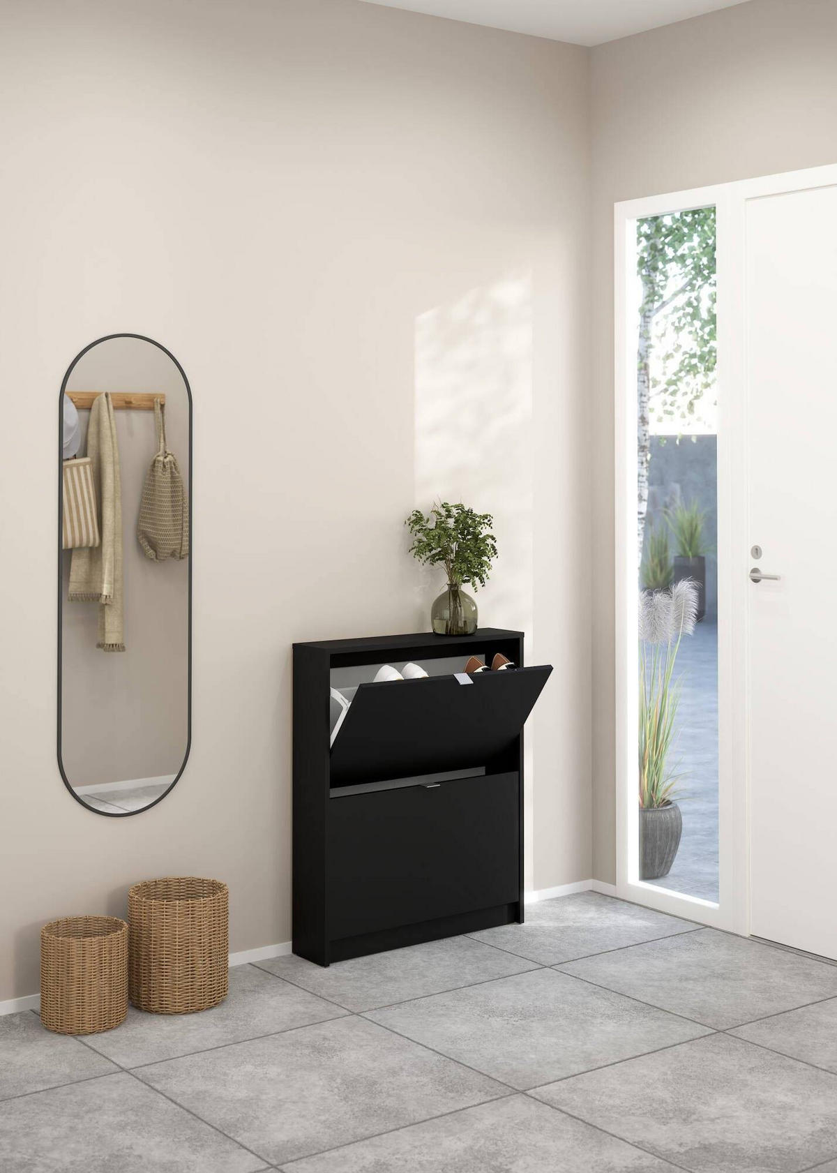 SCHUHSCHRANK Schwarz 16.55/70.3/85.2 cm - Schwarz, Holzwerkstoff (70/85/17cm) - DMORA