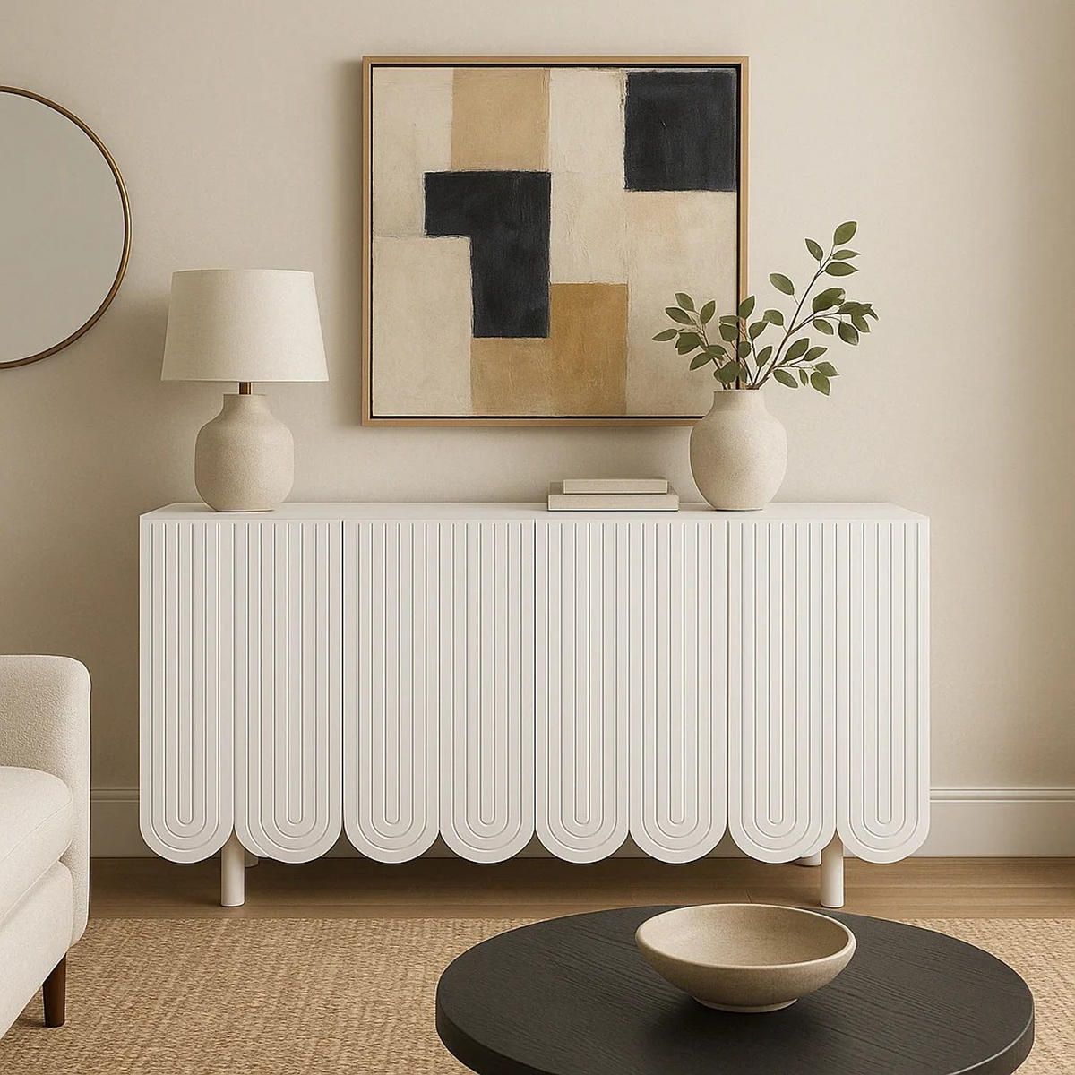 SIDEBOARD mit Metallfüßen und Rillen-Design - Weiß, Holzwerkstoff/Metall (120/80/37.5cm) - Urban Meuble