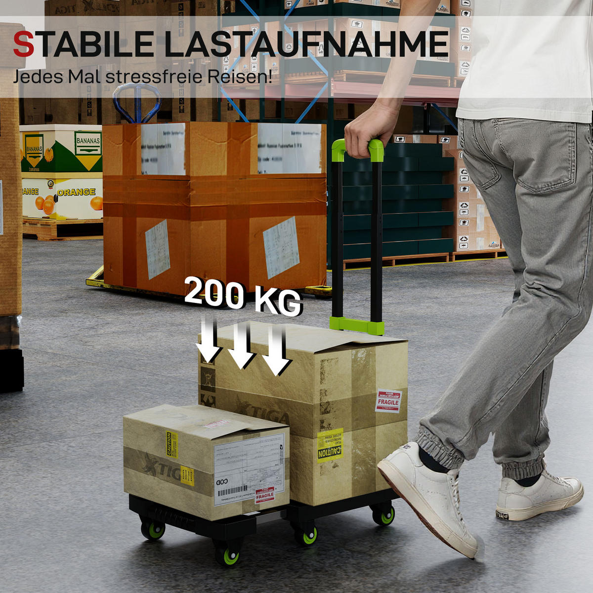 SACKKARRE klappbar Metall Transportkarre mit Räder verstellbar Griff max. 200kg - Grün, Metall (35/102/49cm) - HOMCOM