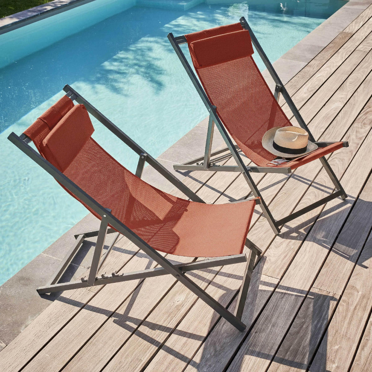 LIEGESTUHL 2-tlg., Terrakotta - Braun, Metall (61/74/102cm) - Oviala