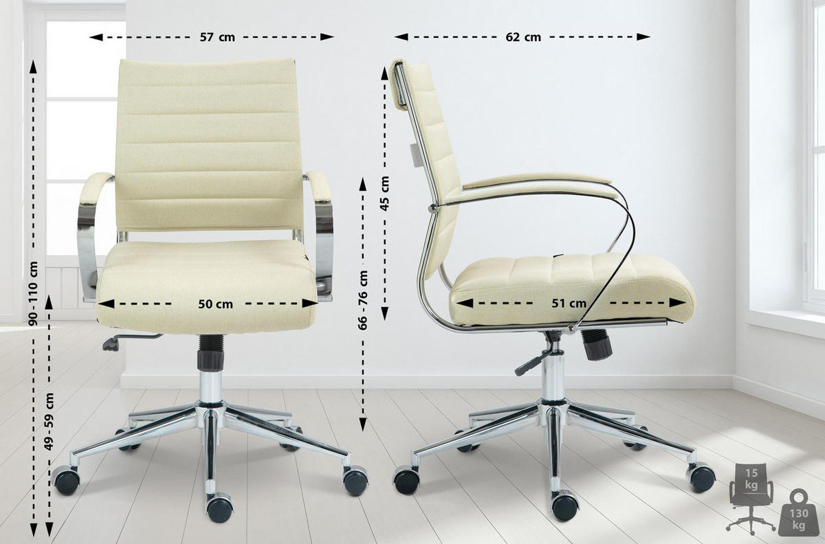 BÜROSTUHL Rynex Stoff creme - Chromfarben/Creme, Textil/Metall (57/100/62cm) - TPFLiving