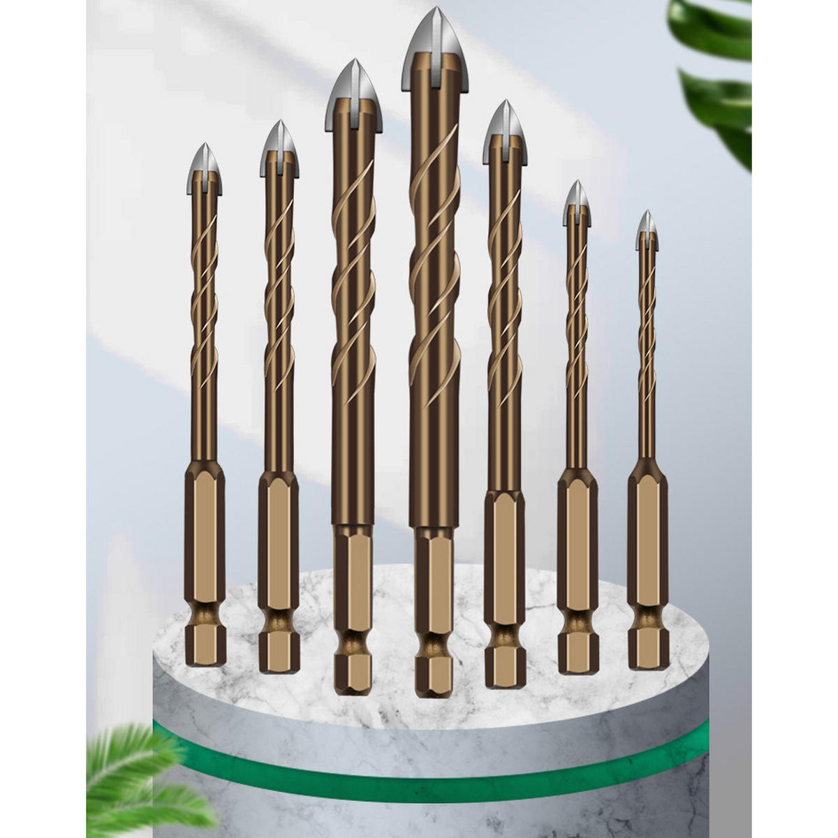 BOHRER Glas-Fliesen Universal 7-tlg. Set, Hartmetall, HEX 1/4", Spiral, 3 mm, 4 mm, 5 mm, 6 mm, 8 mm, 10 mm, 12 mm - Multicolor, Kunststoff/Metall (15/7/2cm)