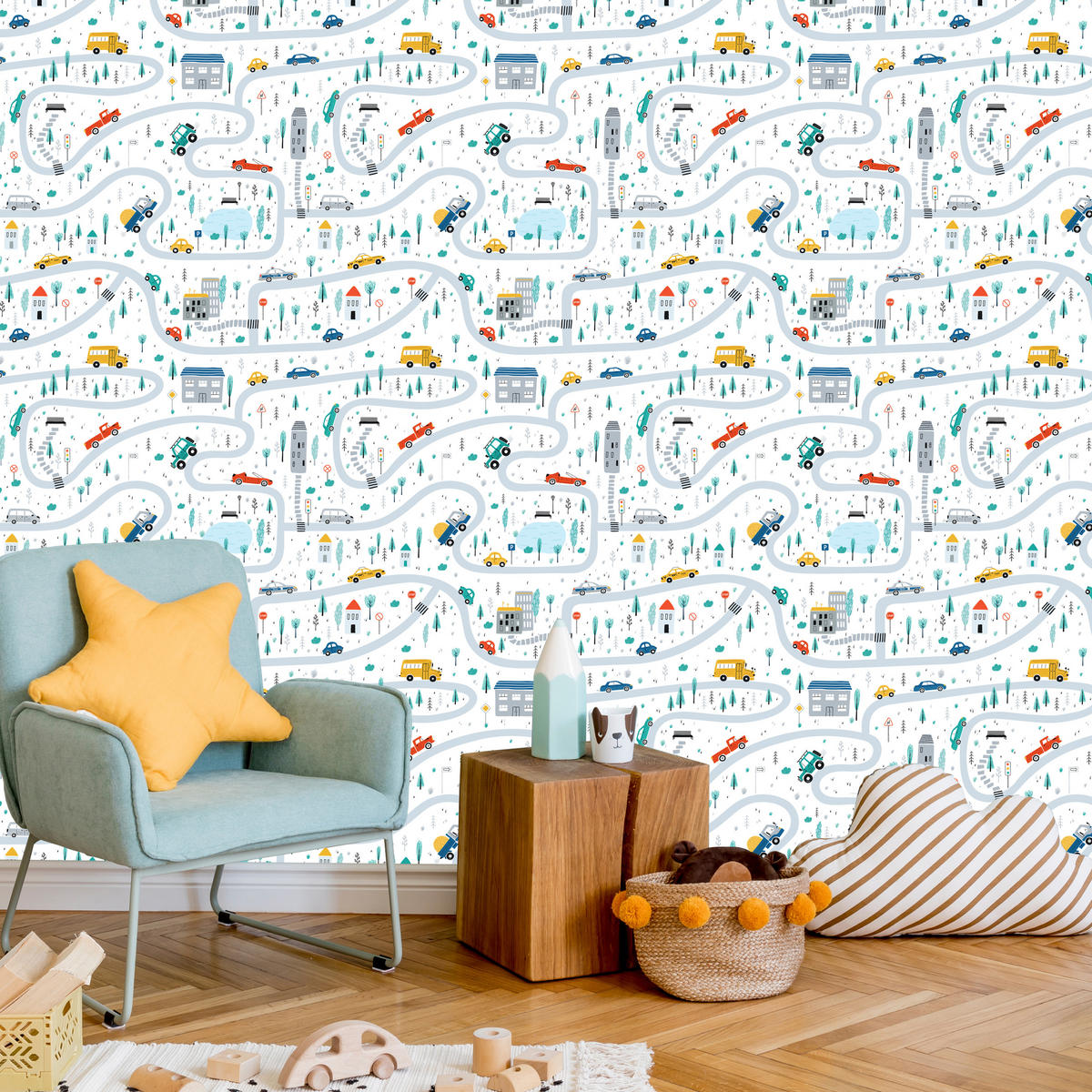 VLIESTAPETE Autos und Straßen – Bunt, Weiß – 50x1000 cm - Multicolor/Weiß, Papier (50/1000cm) - Muralo