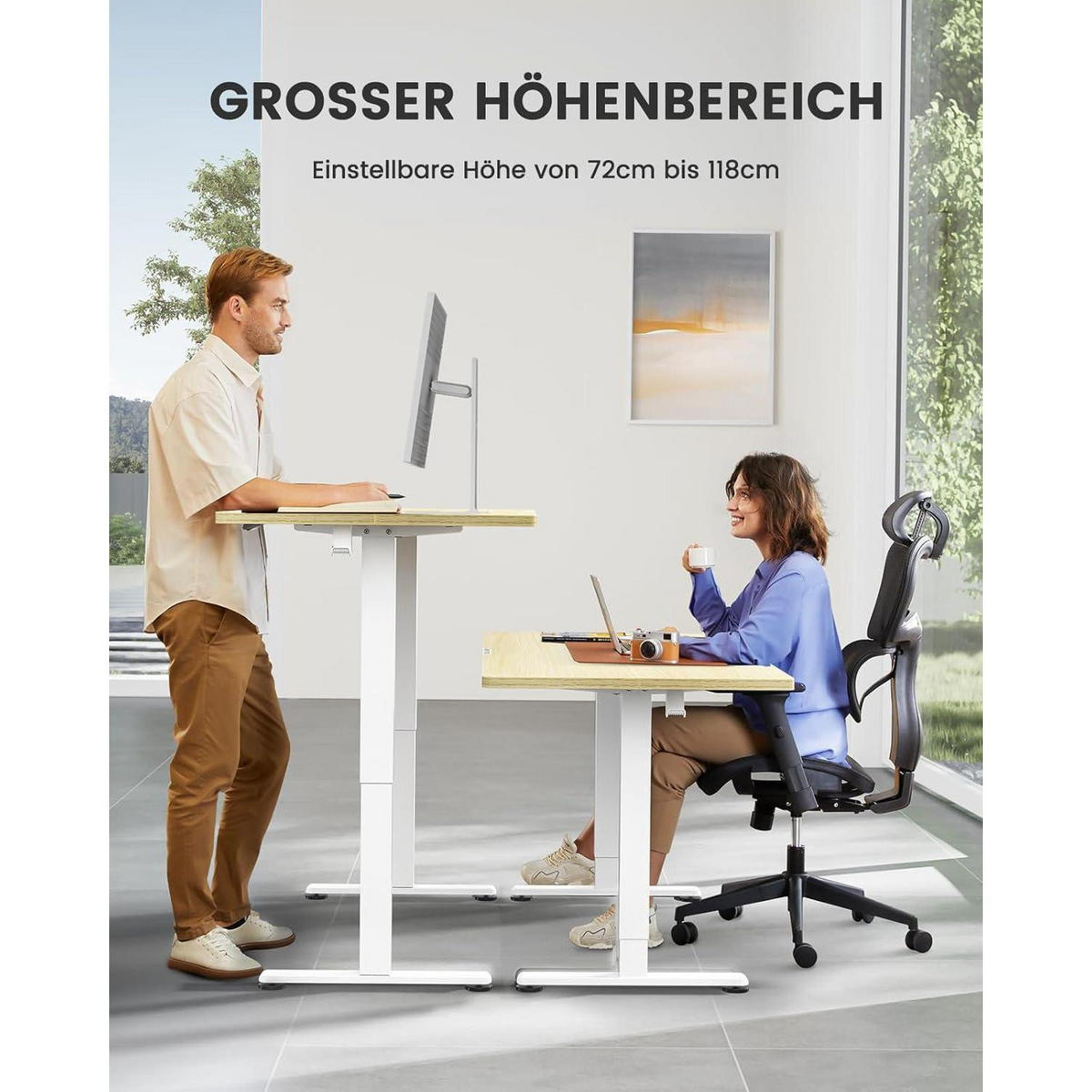 SCHREIBTISCH höhenverstellbar 100 x 60 cm helle Holzfarbe - Braun, Holzwerkstoff (100/60/72cm)