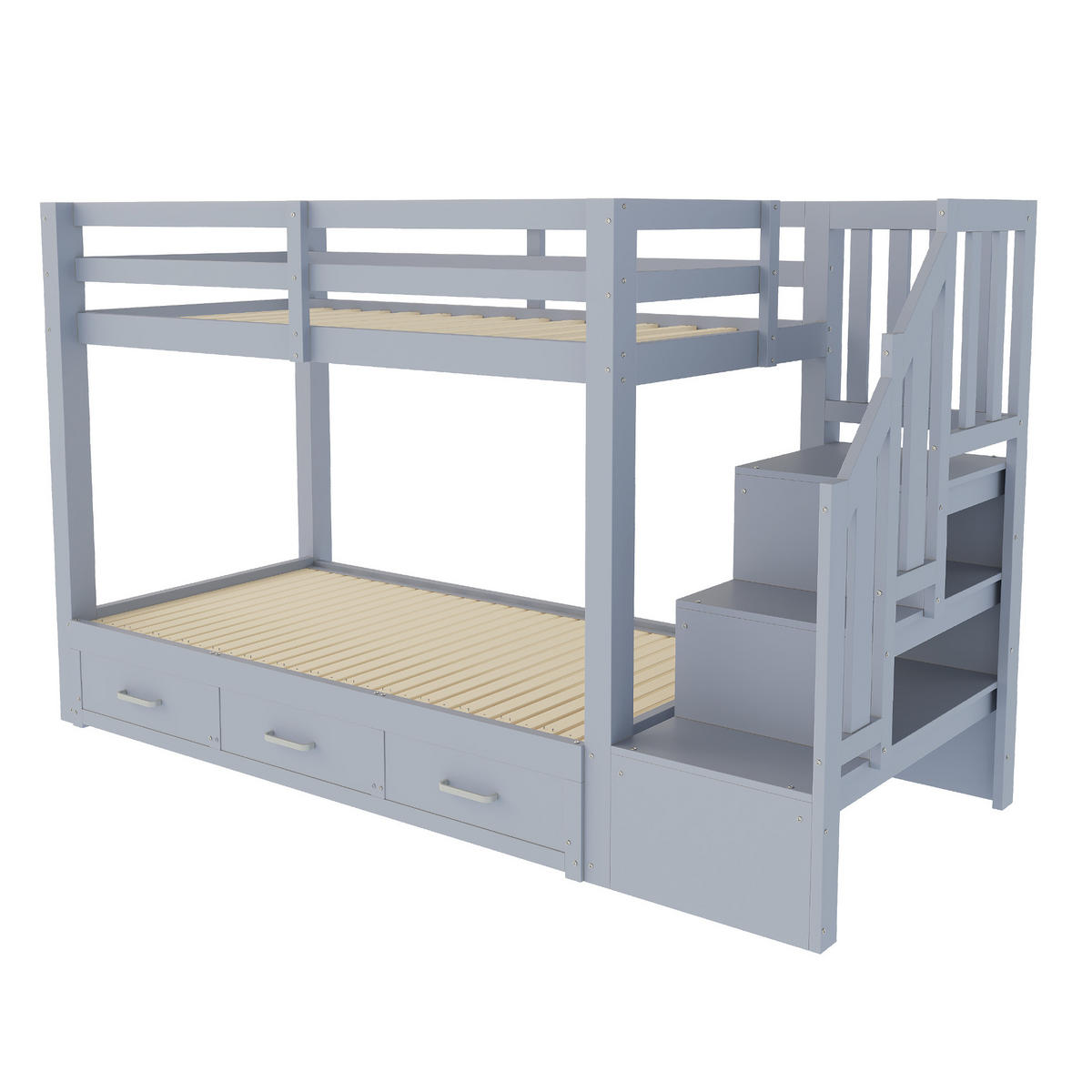 ETAGENBETT 90/200 mit Ausziehbett, Stauraumleiter und Schubladen in Grau - Grau, Holzwerkstoff (90/200cm) - EVRYAE