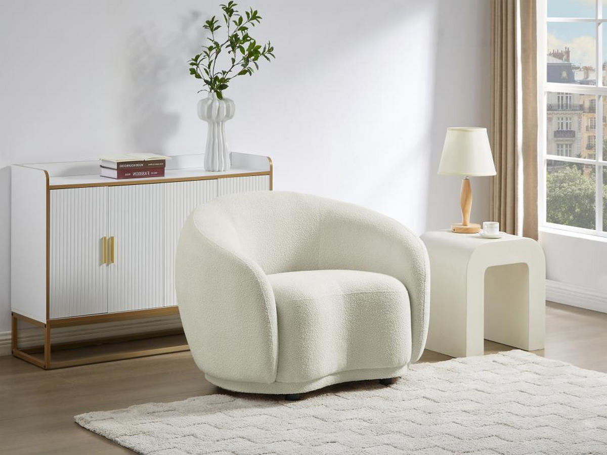 SESSEL - Bouclé-Stoff - Elfenbeinweiß - BOVANA - Weiß, Textil (90/70/110cm) - Pascal Morabito