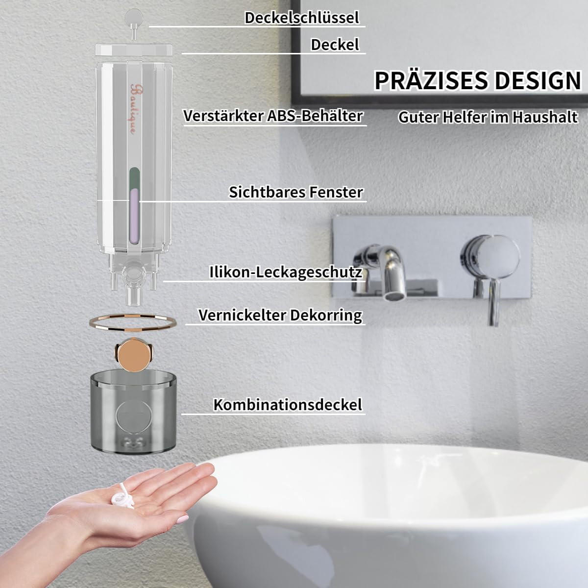 SEIFENSPENDER , Wandseifenspender 450 ml - Weiß, Kunststoff (6.3/22.5/6.3cm) - BELZ