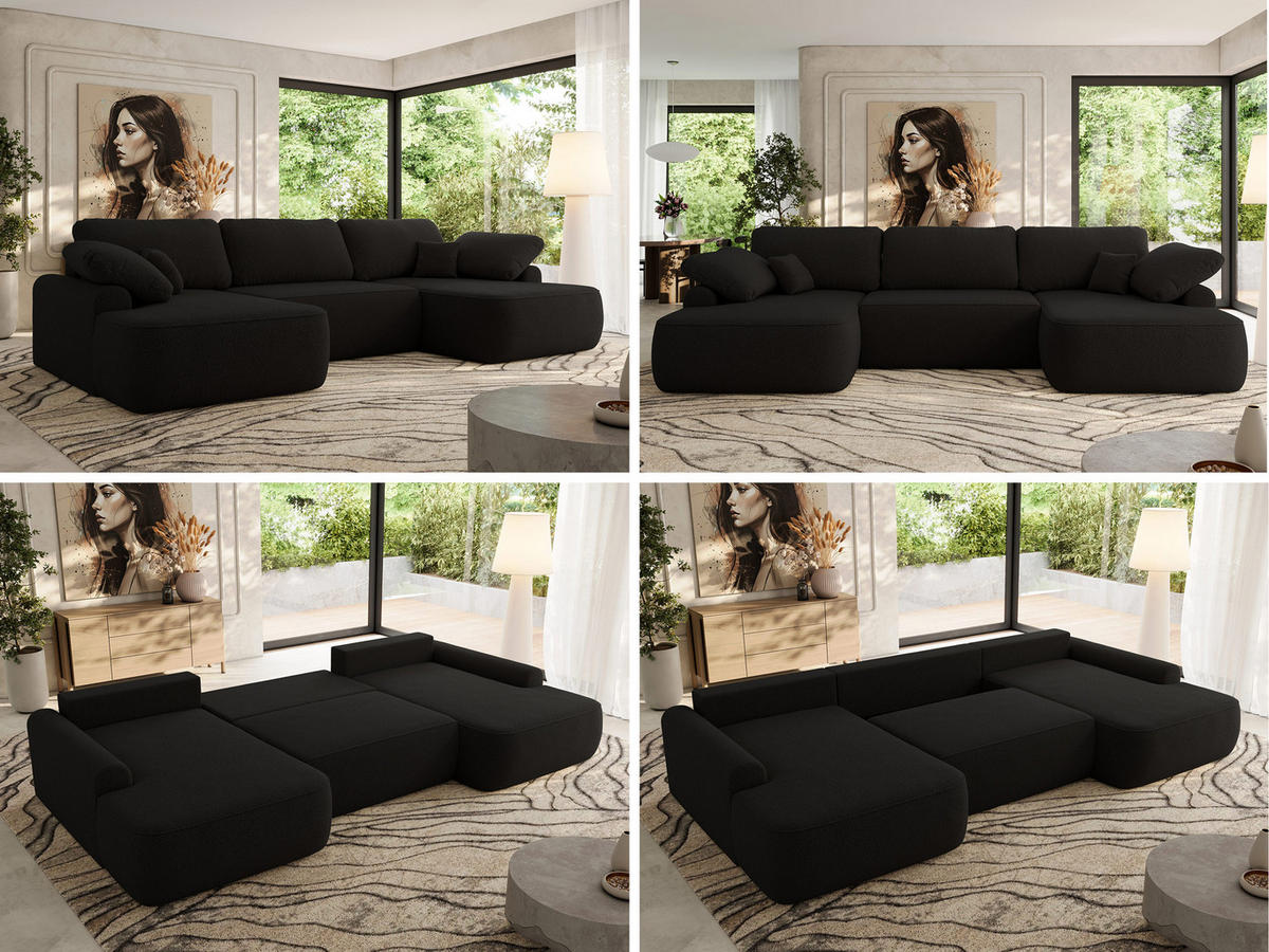 WOHNLANDSCHAFT CUBO U Schwarz Boucle - Schwarz, Kunststoff/Textil (370/100/187cm) - MKS