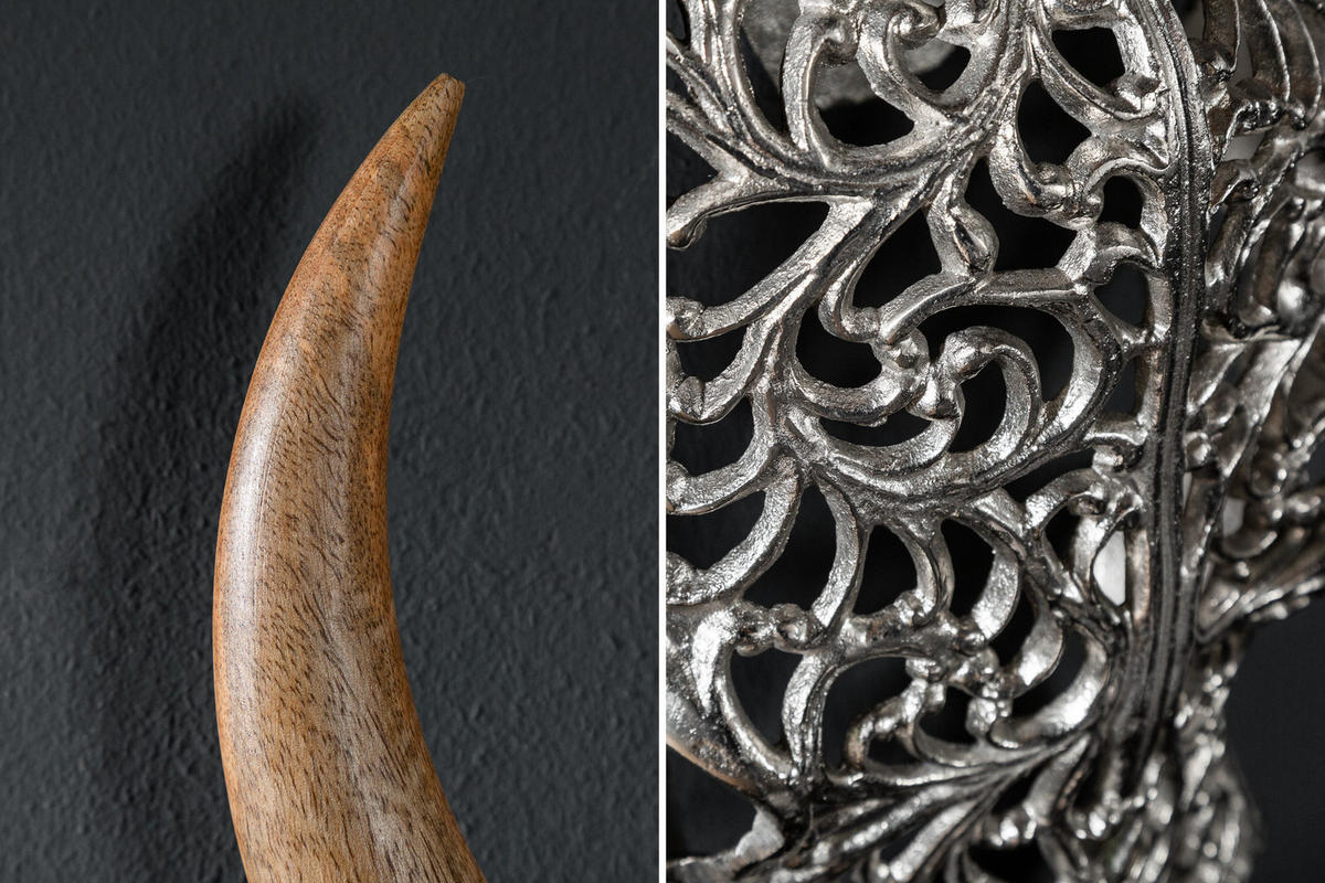 WANDDEKORATION EXOTIC BULL Mango Silber 60 cm - Silberfarben, Holz/Metall (51/57/11cm) - riess-ambiente